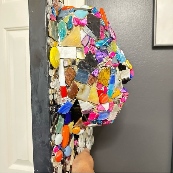 Sculpture Head Bust papier-mâché, Mosaic Glass Beads Buttons Figure art OOAK - Picture 4 of 14